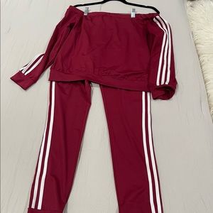 Brand new off the shoulder track suit burgundy/white
